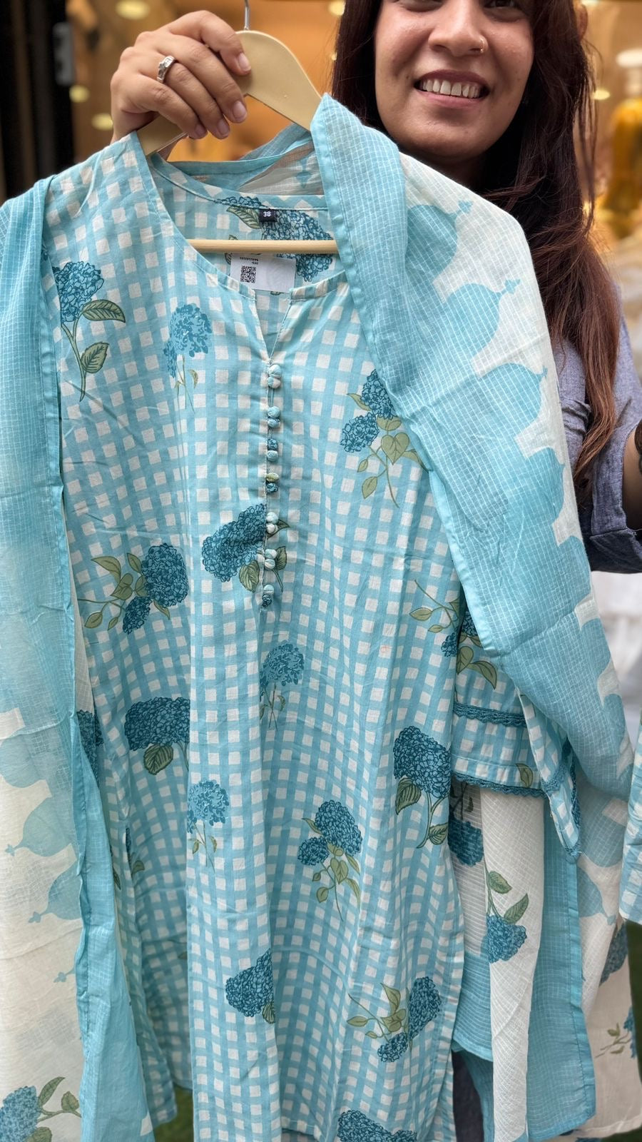 Hydrangea Check Farsi Suit Set