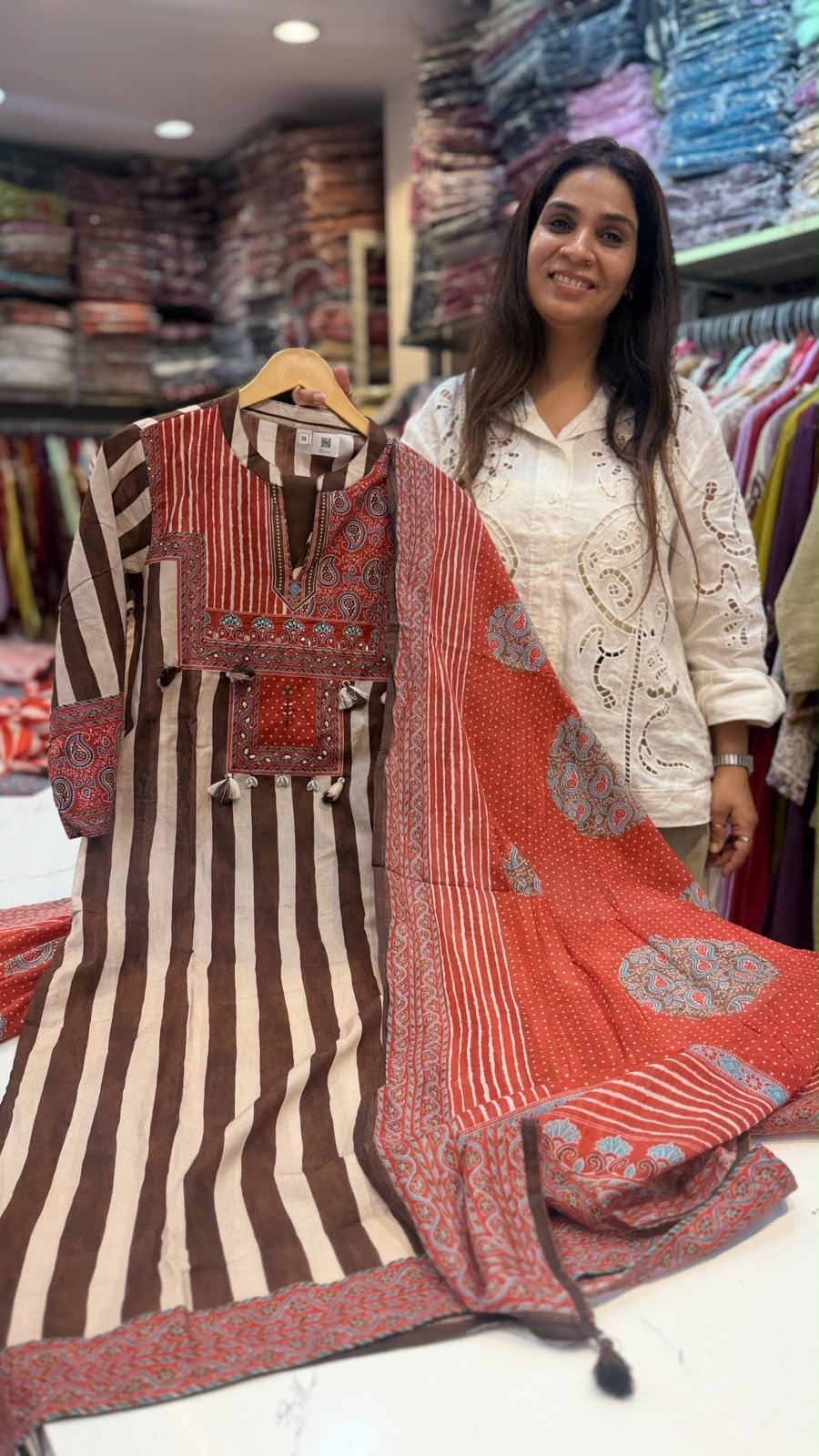 When Stripes Met Ajrakh – Printed Suit Set