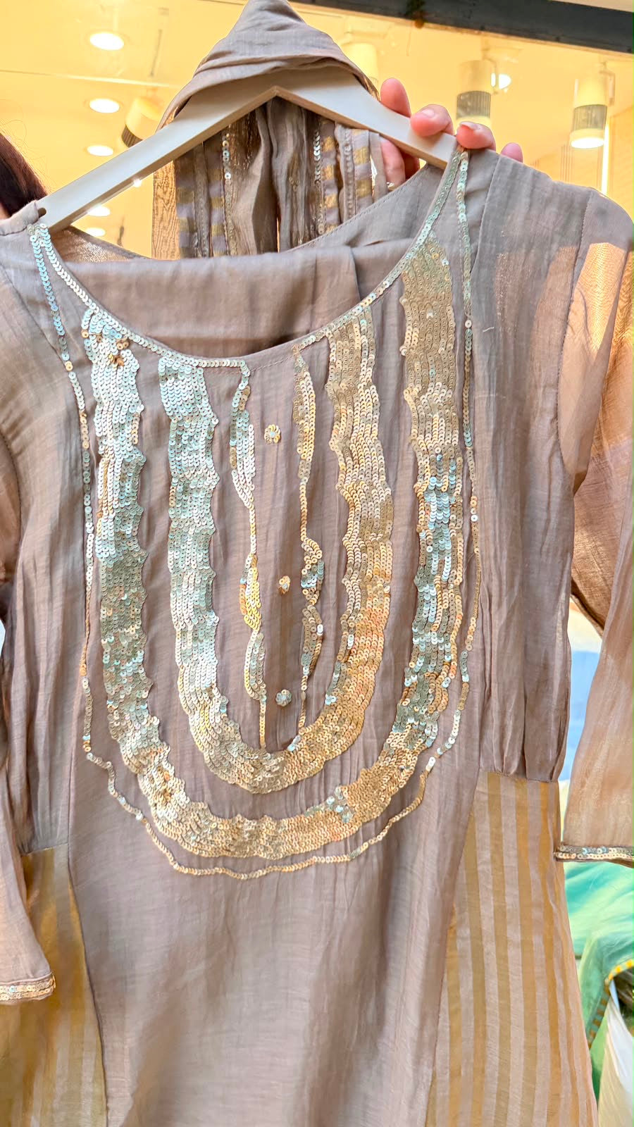 Seafoam Gold / Mocha Gold Mul Chanderi Suit Set