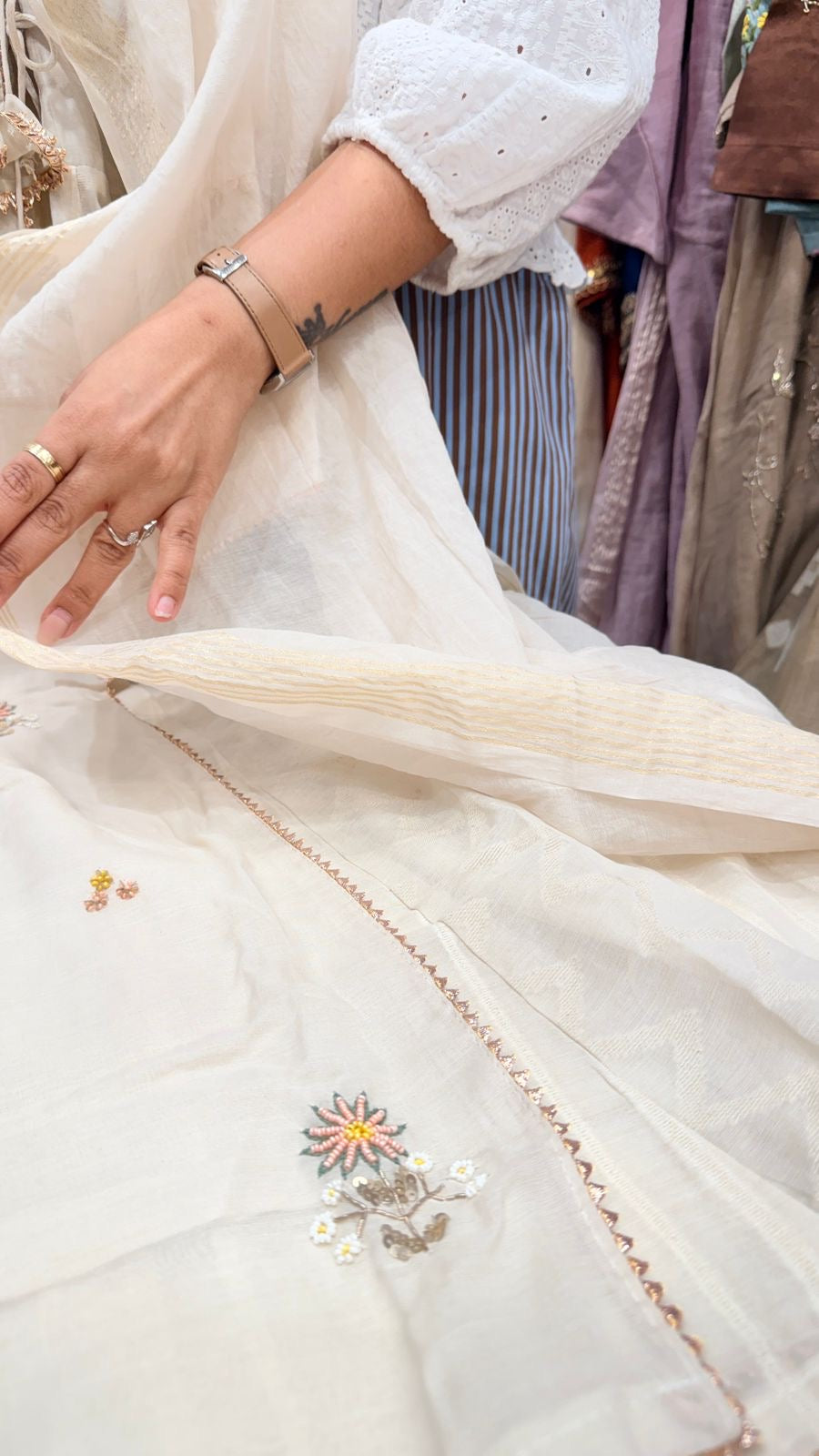 Aafreen Ivory Angarakha Anarkali ~ mul chanderi