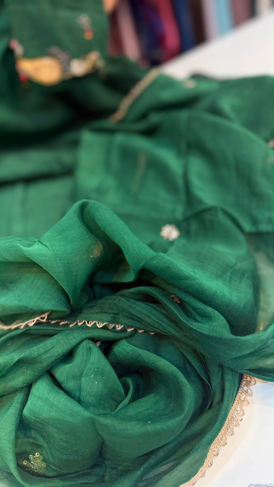 Majestic Moss Ensemble- Mul Chanderi
