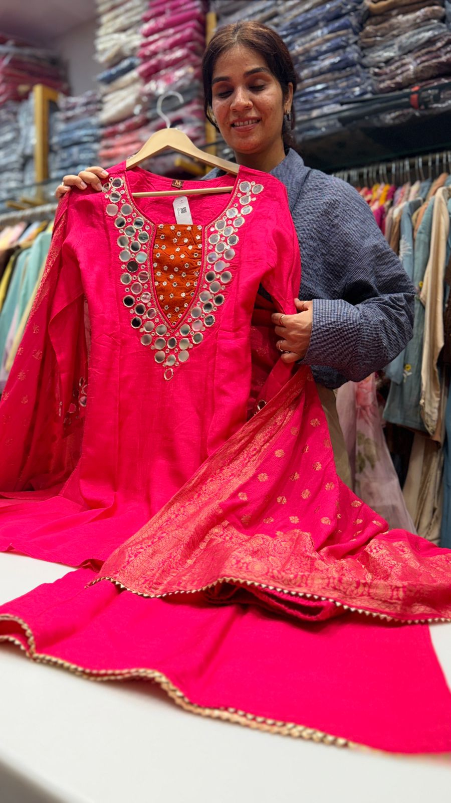 Mirror Work Rani Pink Suit Set