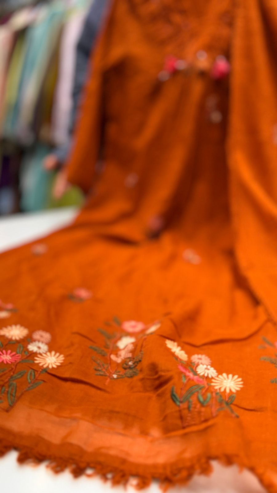 Rust Mul Embroidered Suit Set