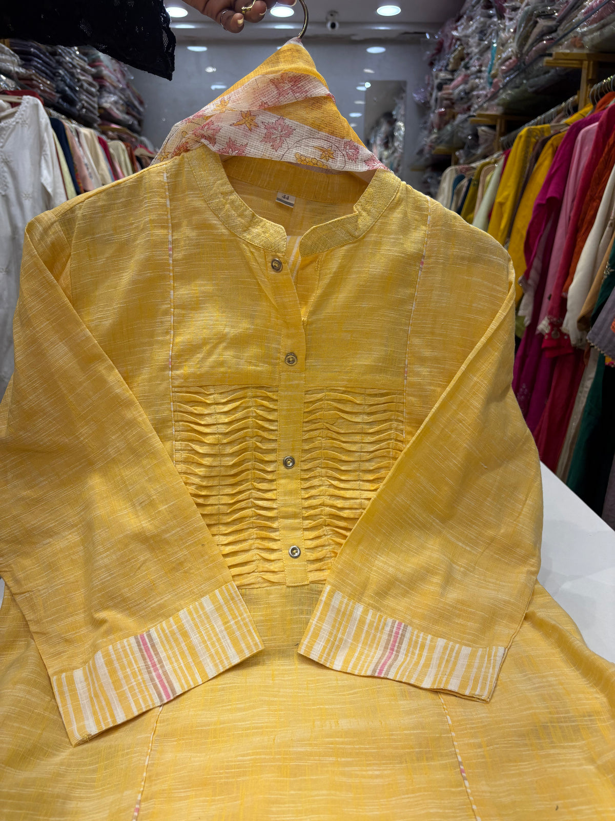 The Pleated Poetry – Handloom Suit Set with Kota Dupatta
