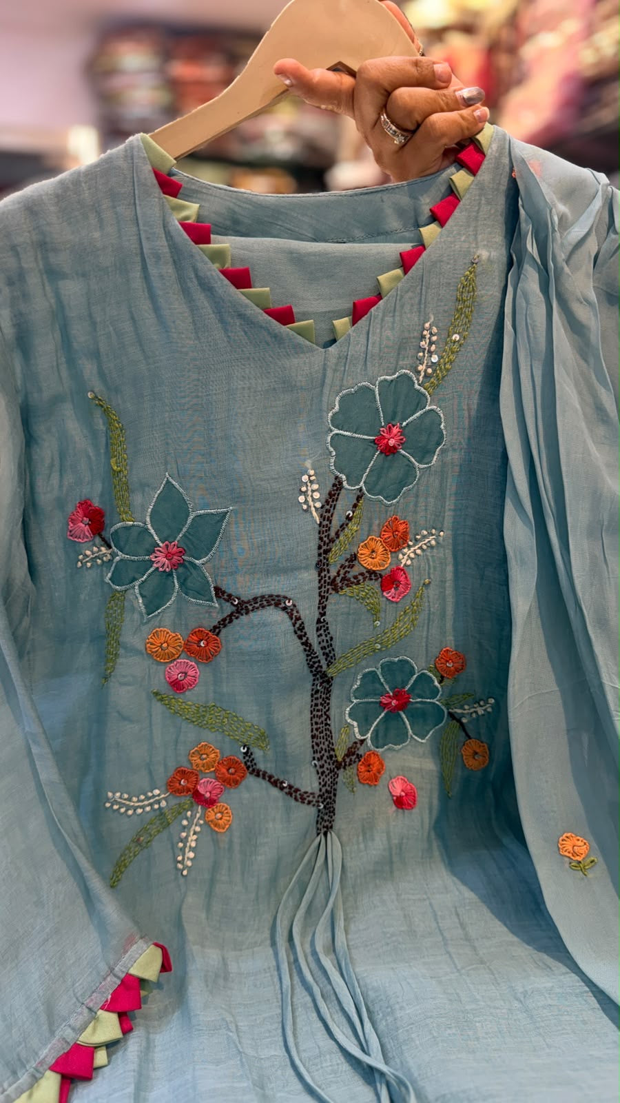 The Blooming Contrast – Double Layer Mul Chanderi Suit Set ⭐