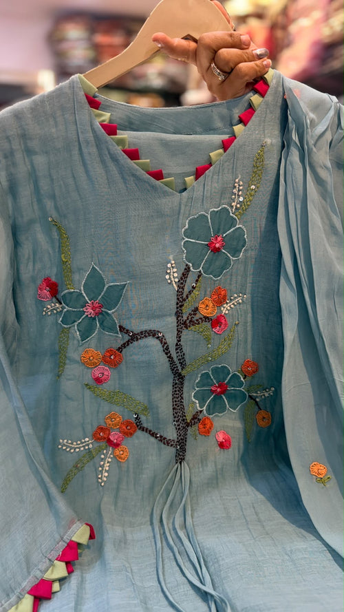 The Blooming Contrast – Double Layer Mul Chanderi Suit Set ⭐