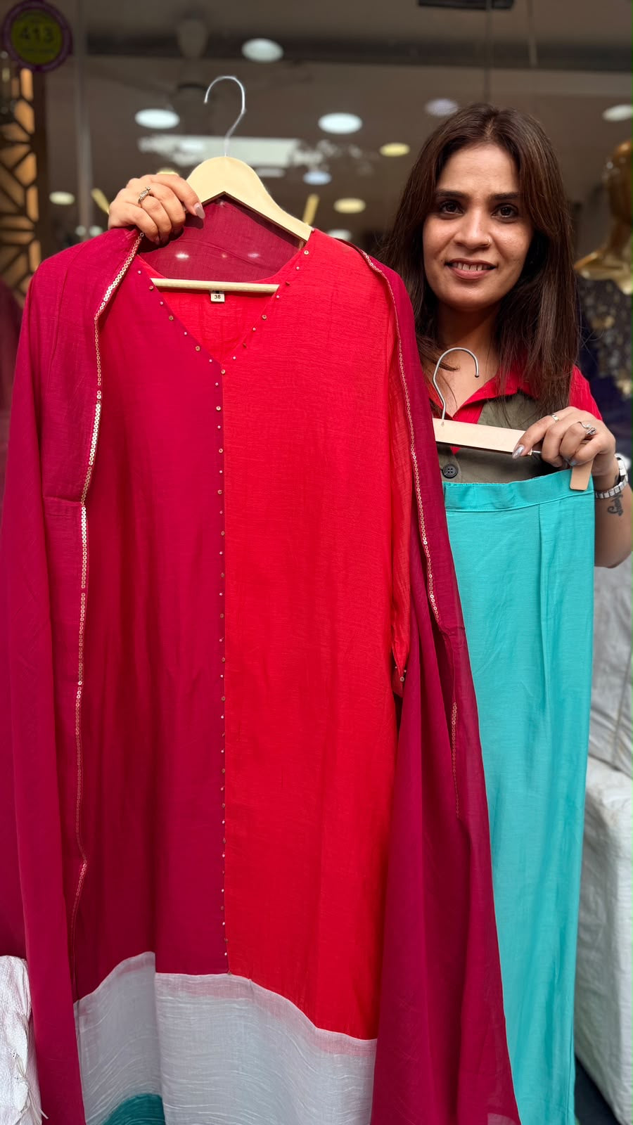 Colour Block, Done Right – Mul Chanderi Suit Set ⭐