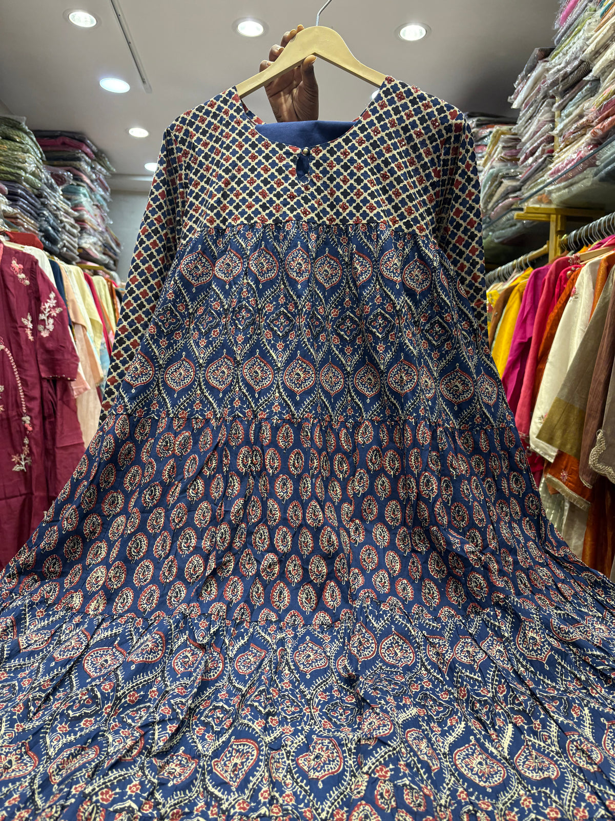 Indigo Rhythm – Printed Tiered Anarkali Dress
