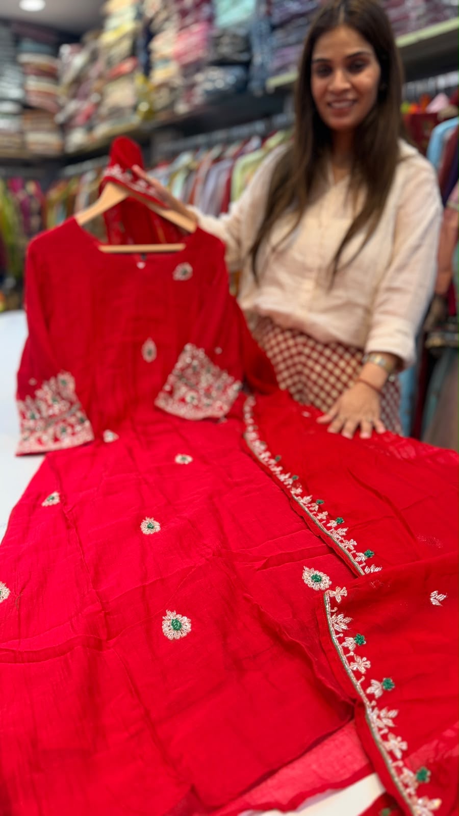 A Little Sparkle, A Lot of Charm – Embroidered Mul Chanderi Set ✨