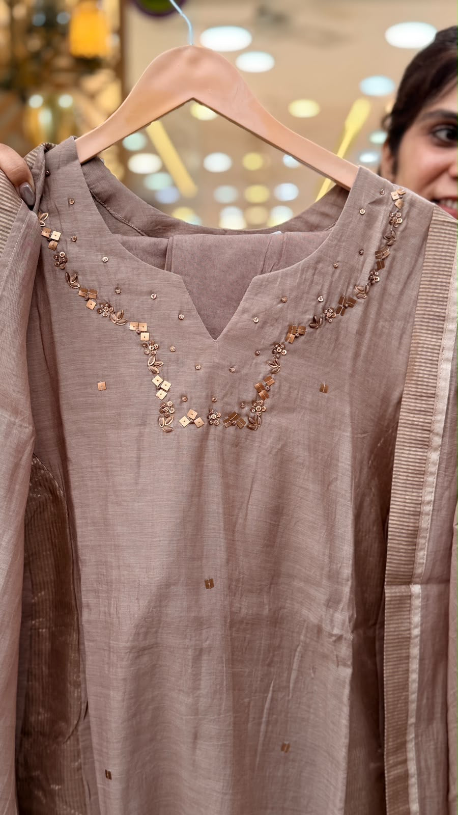 Not Your Usual Neutral – Mul Chanderi Suit Set ⭐