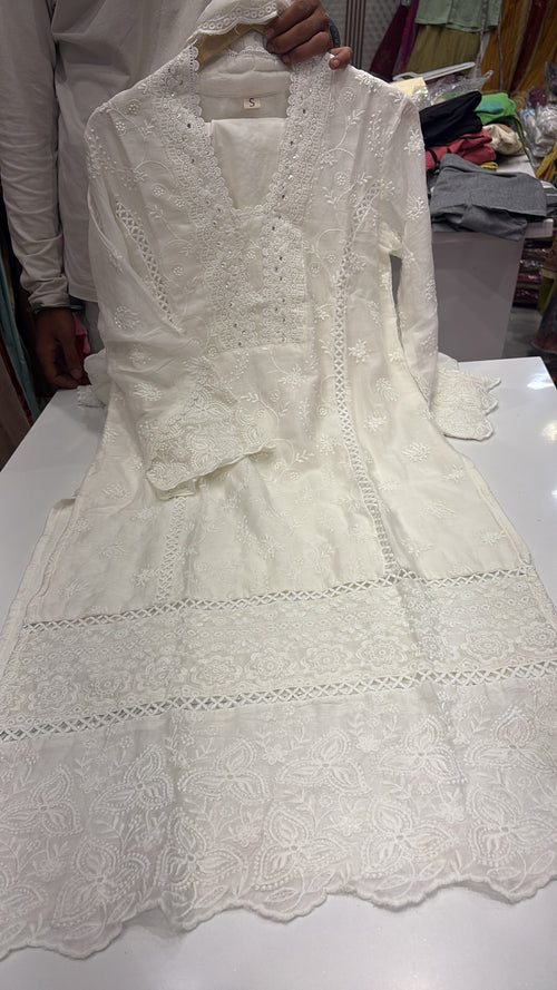 Quietly in White – Chikankari Straight Suit Set