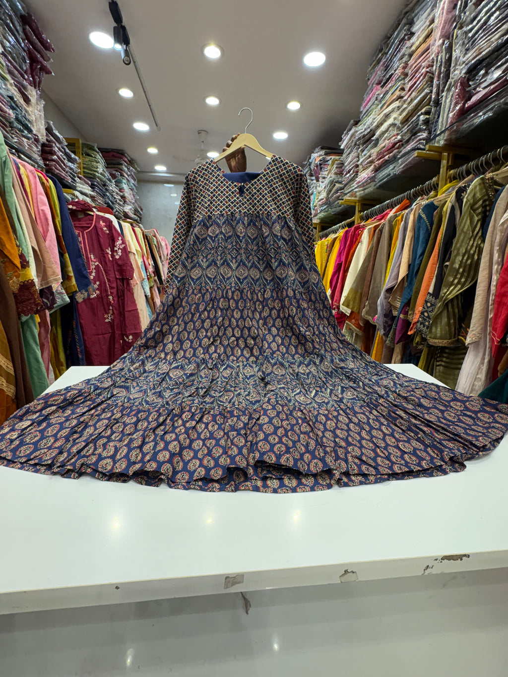 Indigo Rhythm – Printed Tiered Anarkali Dress