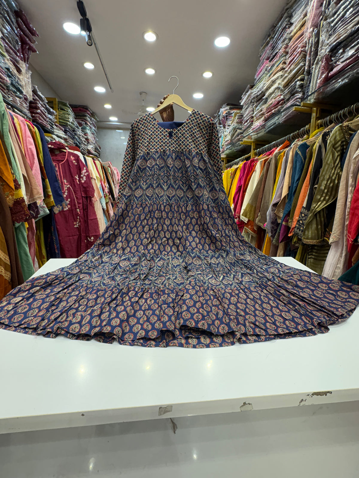 Indigo Rhythm – Printed Tiered Anarkali Dress