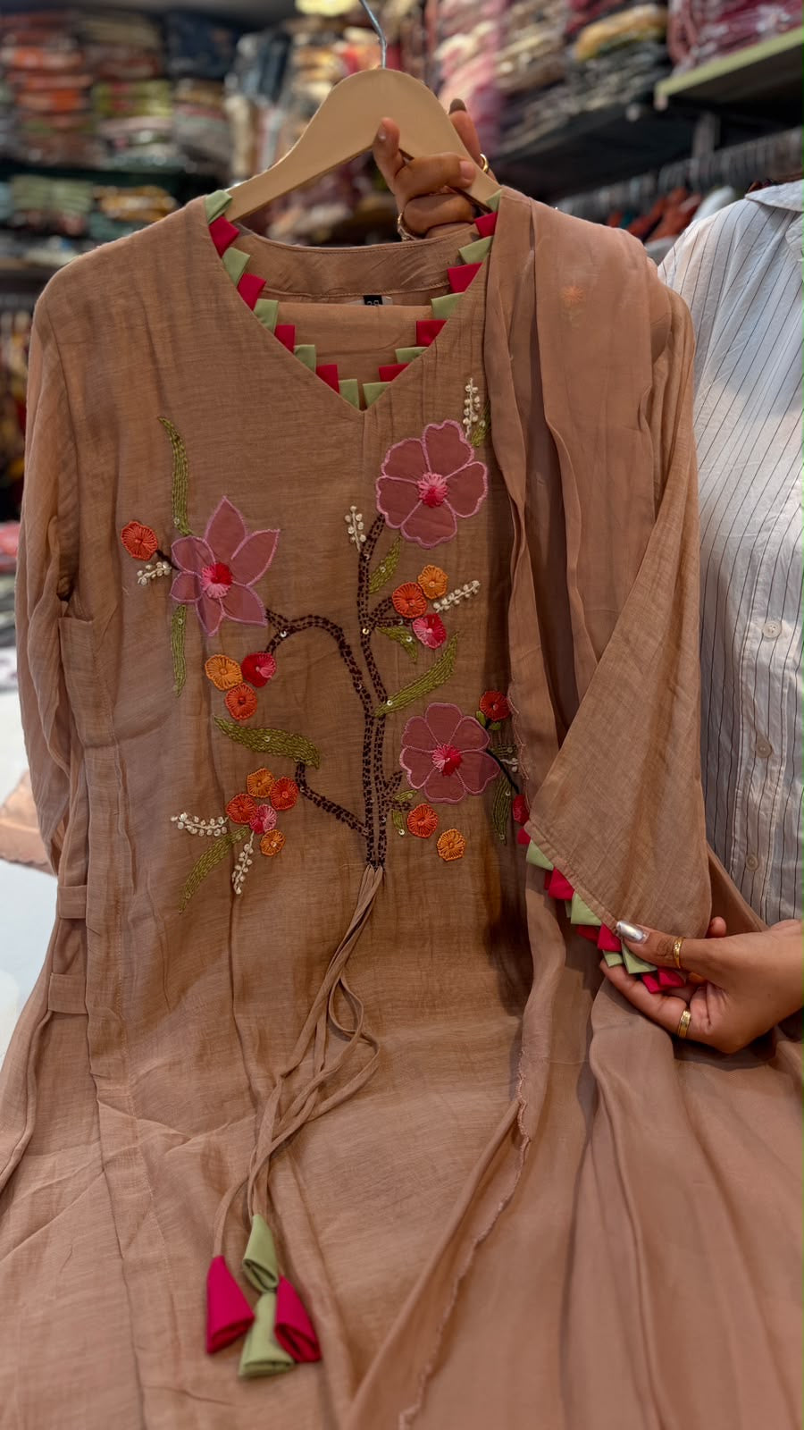 The Blooming Contrast – Double Layer Mul Chanderi Suit Set ⭐