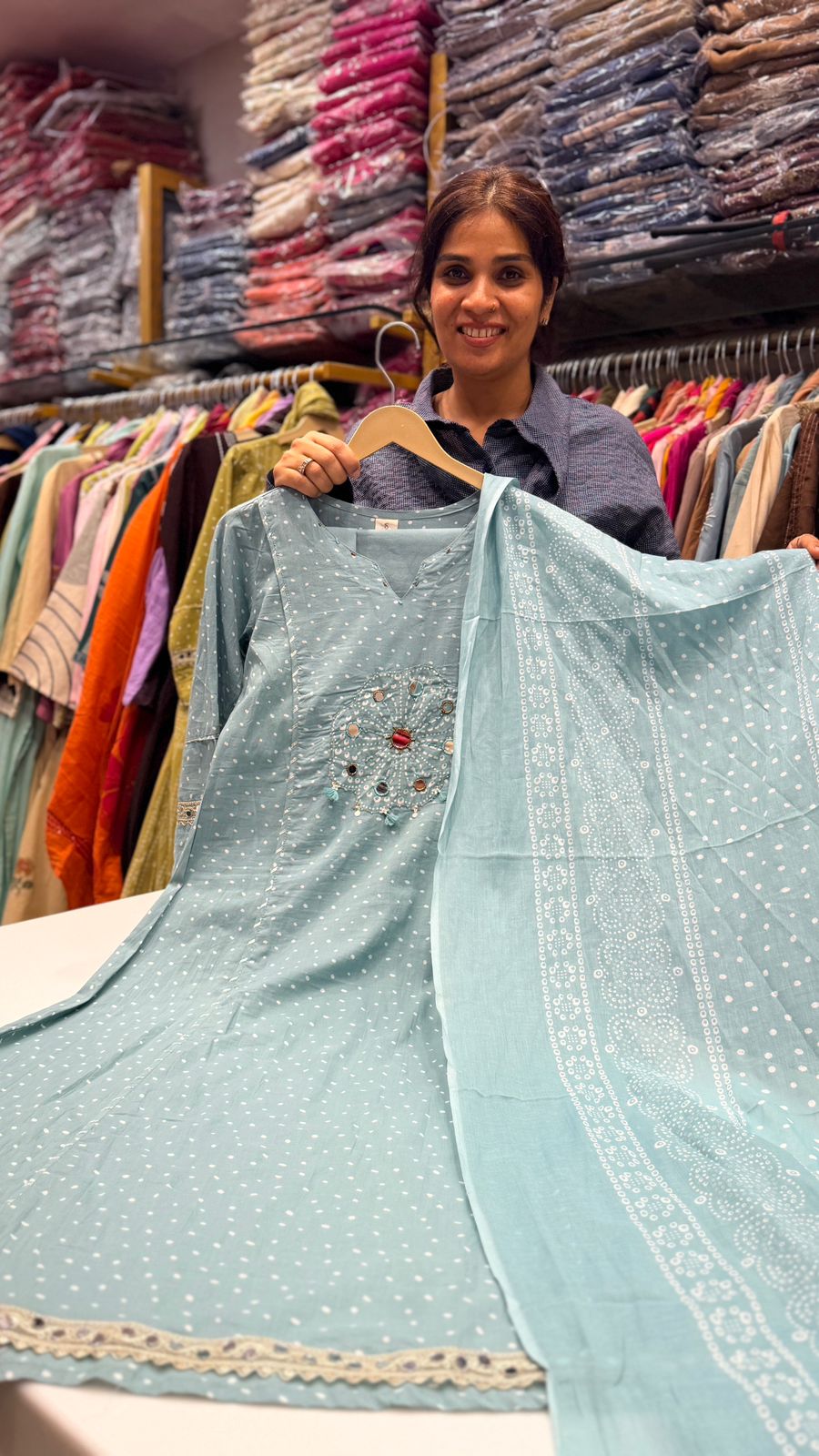 Powder Blue Printed Suit Set