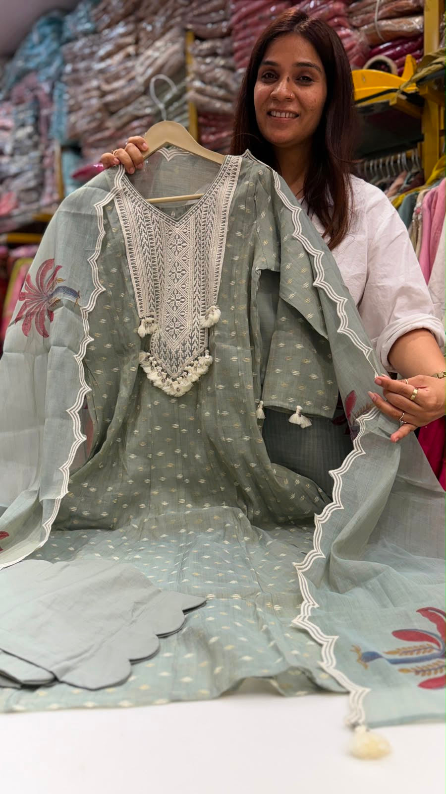 Sage Mehfil Mul Chanderi Set