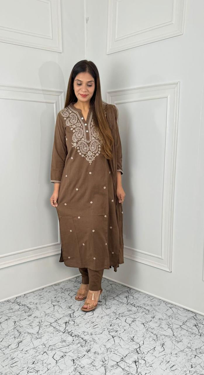 Mocha Grace Embroidered Suit Set