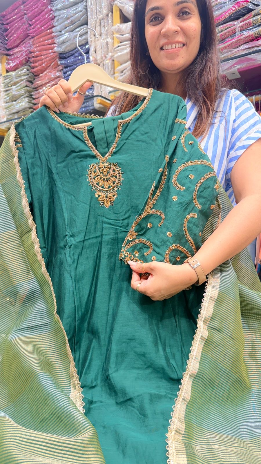 Noor in Three Tones —     Chocolate , Emerald & Mustard
