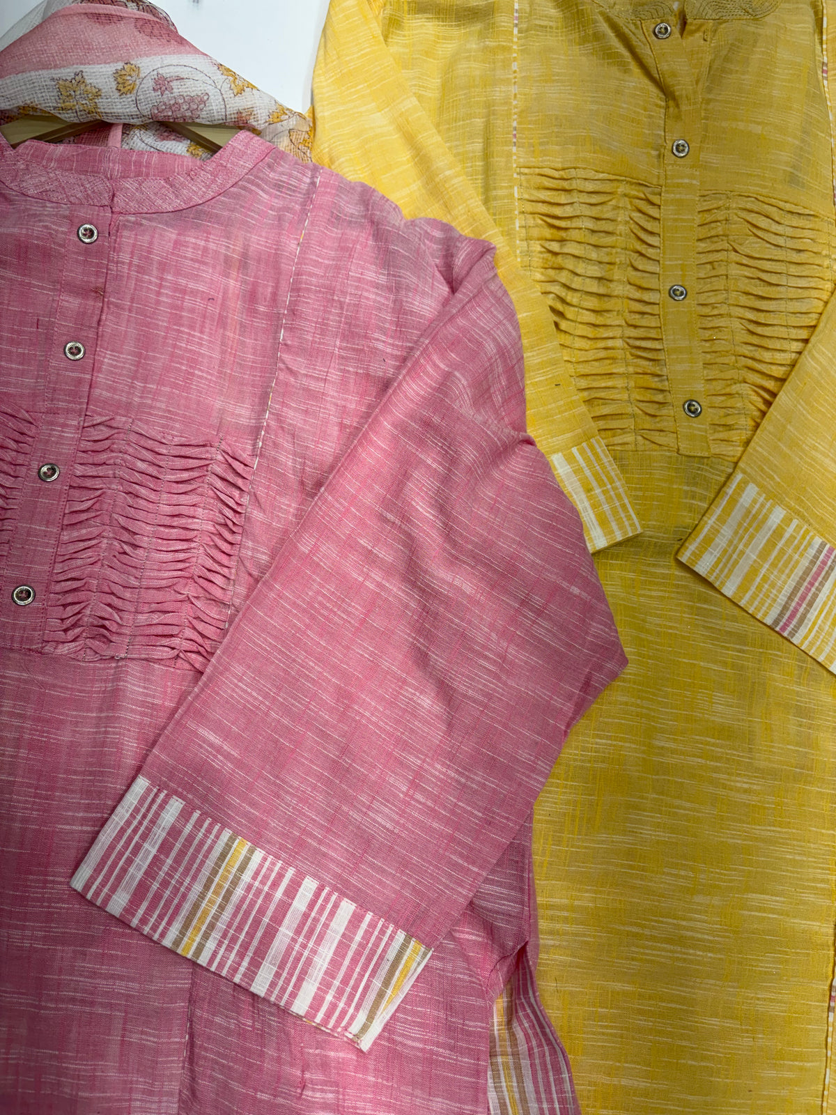 The Pleated Poetry – Handloom Suit Set with Kota Dupatta