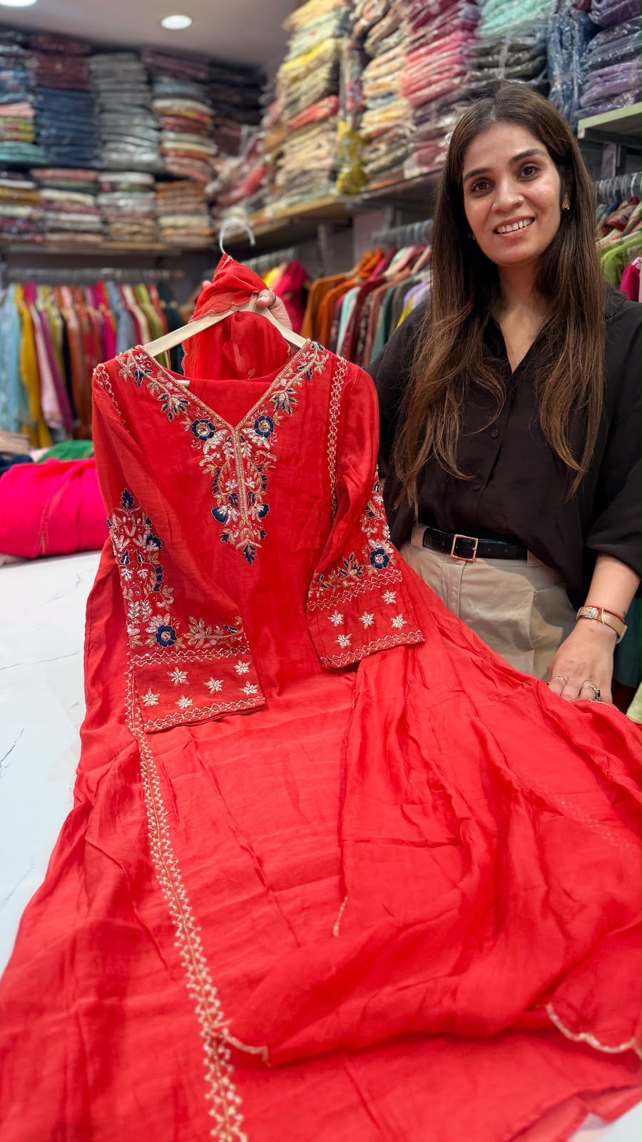 A Tale of Two Blooms – Mul Chanderi Suit Set