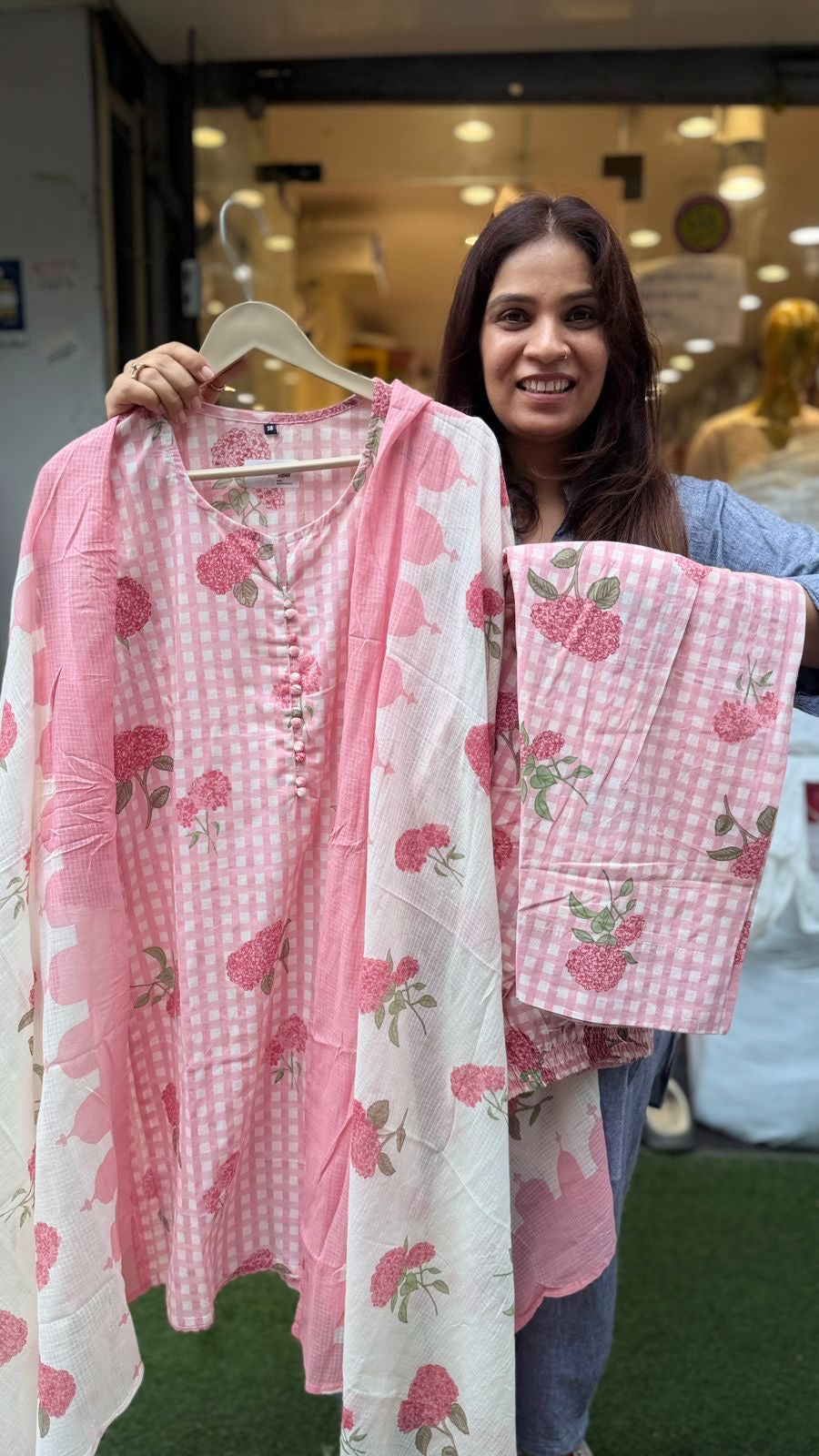 Hydrangea Check Farsi Suit Set