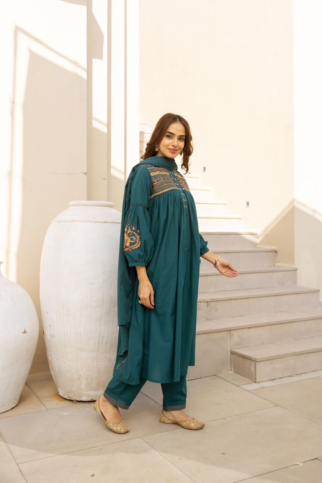 Emerald Grace Embroidered Suit Set