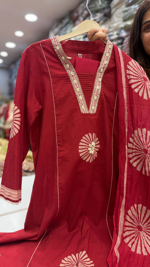 Crimson Solstice Cotton Suit Set