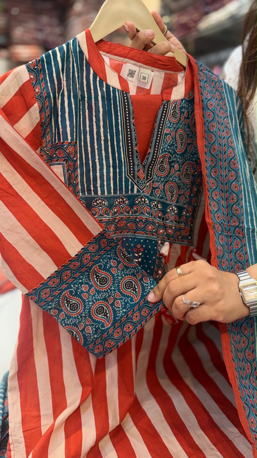When Stripes Met Ajrakh – Printed Suit Set