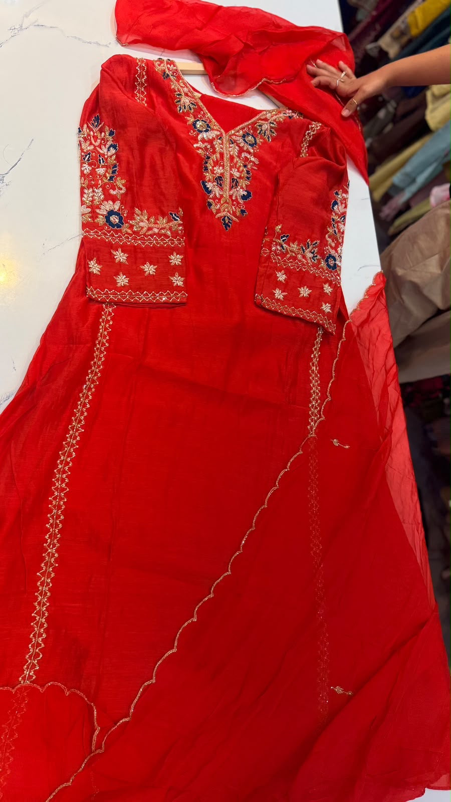 A Tale of Two Blooms – Mul Chanderi Suit Set