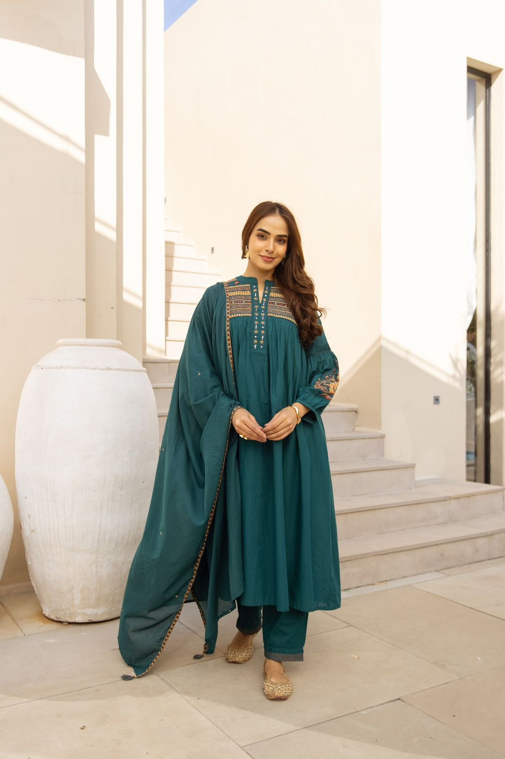 Emerald Grace Embroidered Suit Set