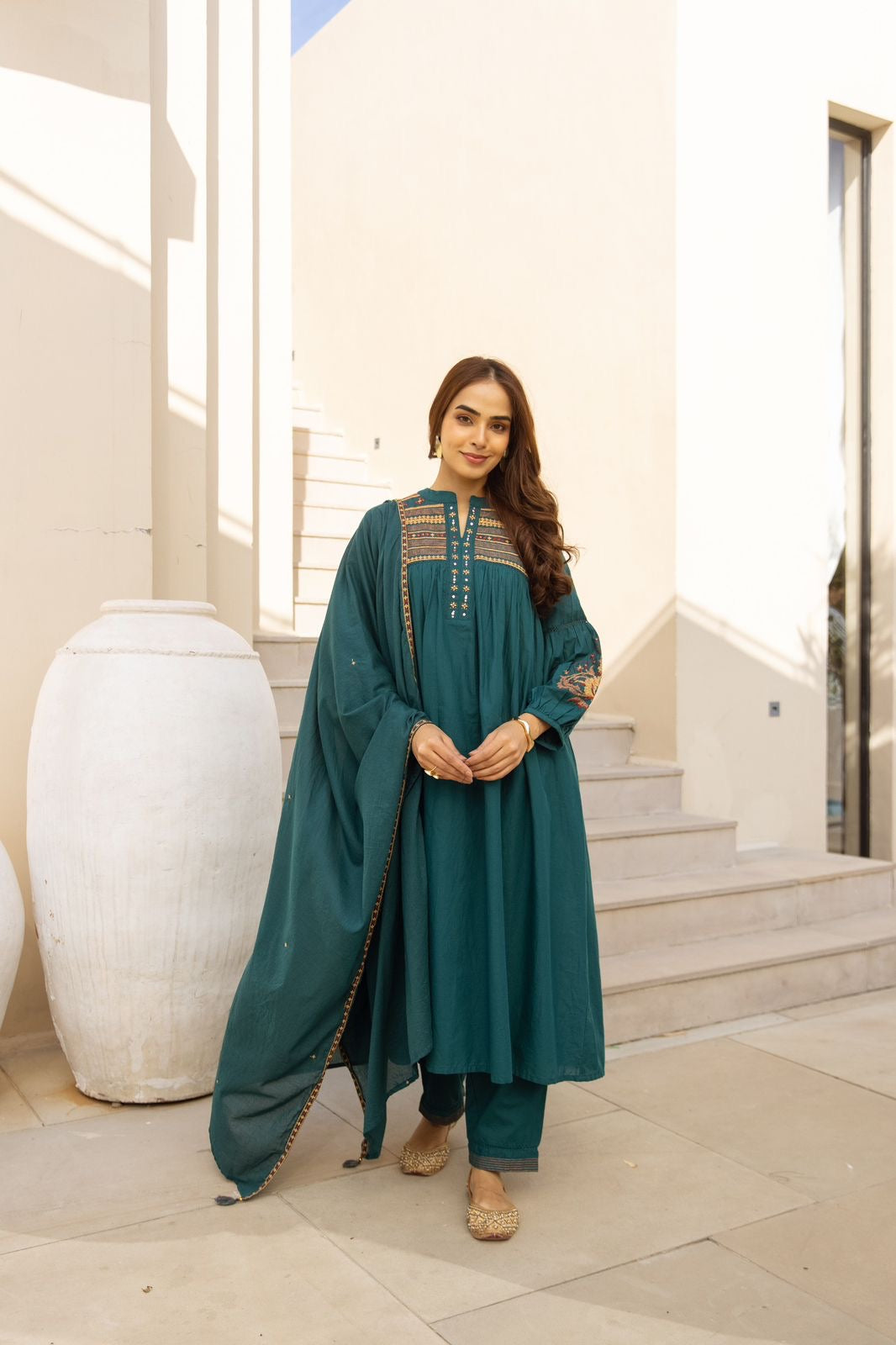 Emerald Grace Embroidered Suit Set