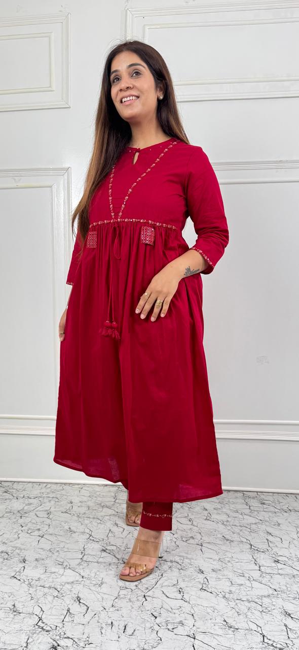 Ruby Charm Gathered Kurta Set