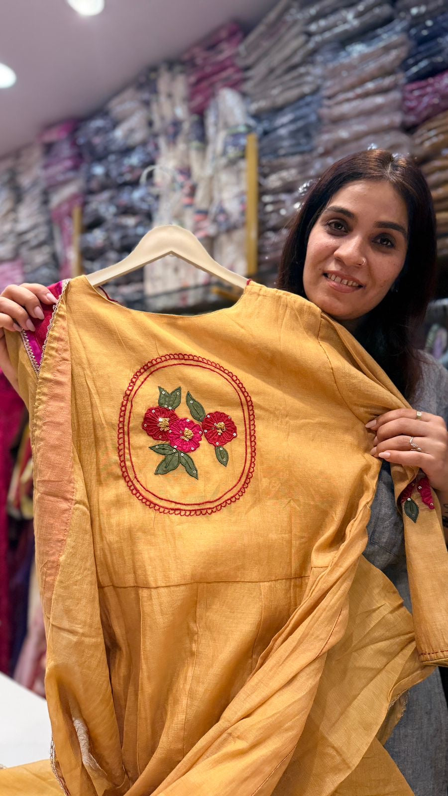 Mustard Glow Mul Chanderi Suit Set