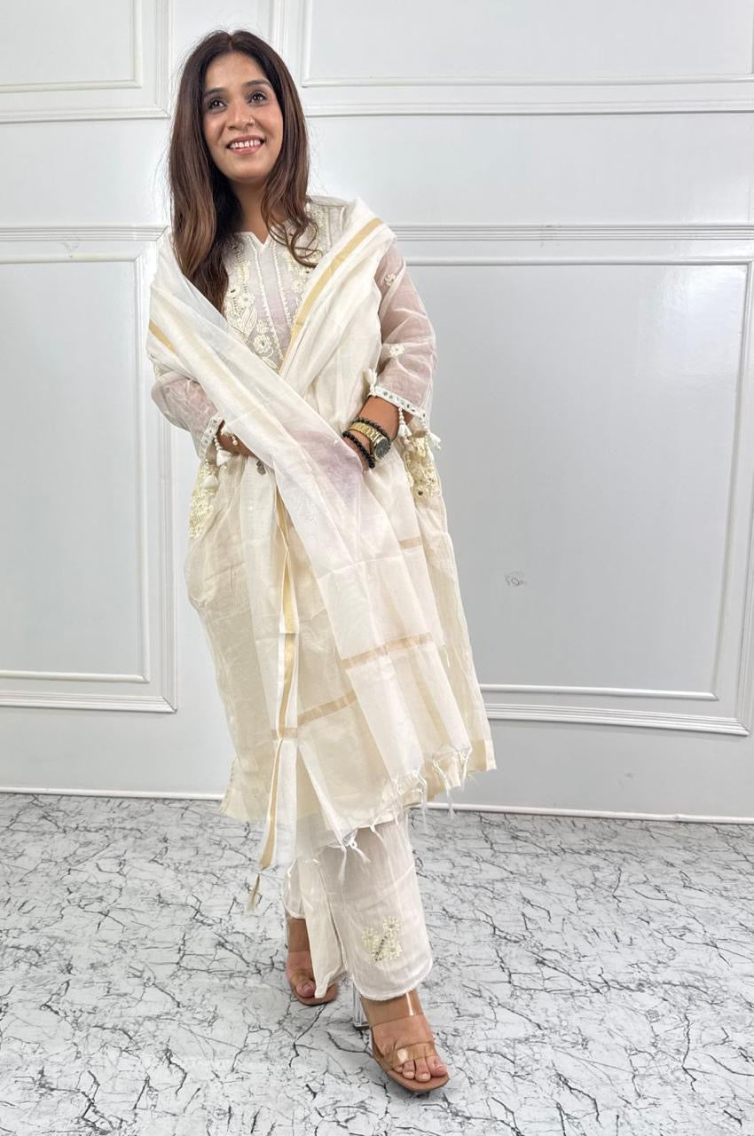 Ivory Grace Mul Chanderi Suit Set