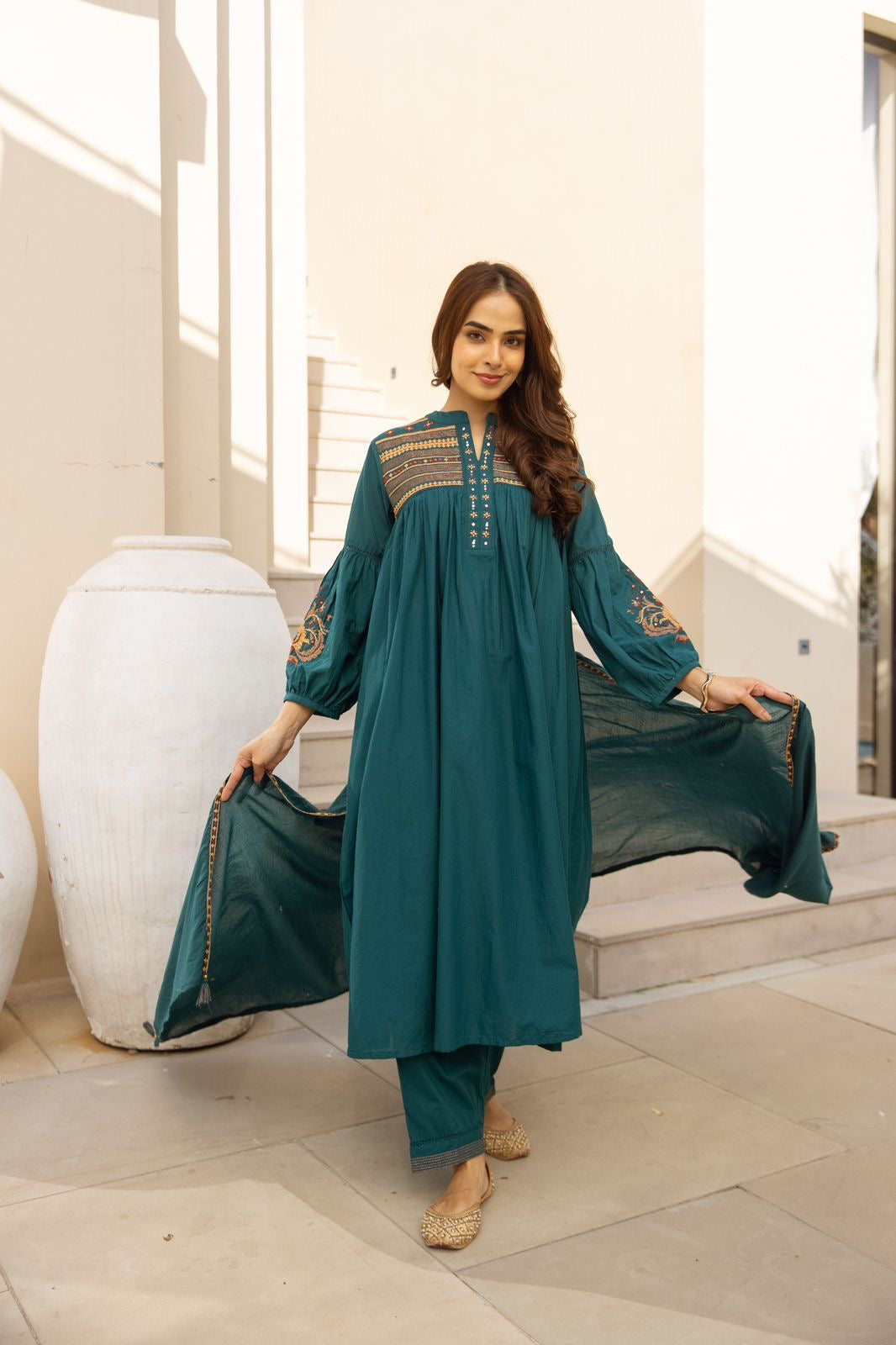 Emerald Grace Embroidered Suit Set