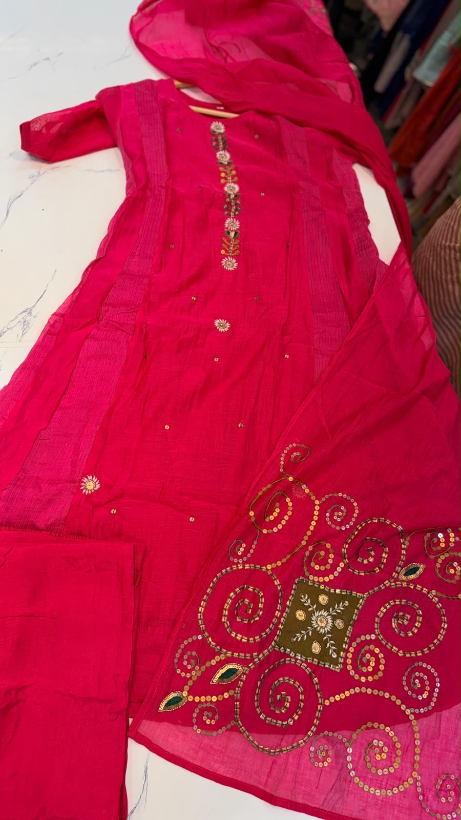 A Beautiful Distraction – Embroidered Mul Chanderi Suit Set