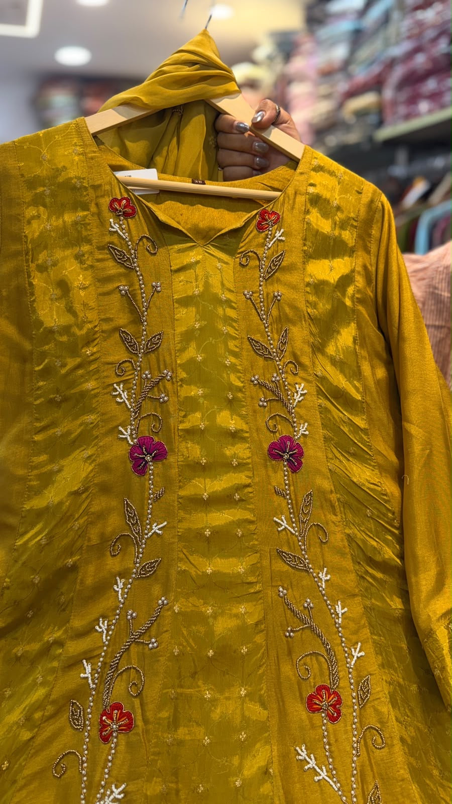 Floral Framework – Mul Chanderi Suit Set