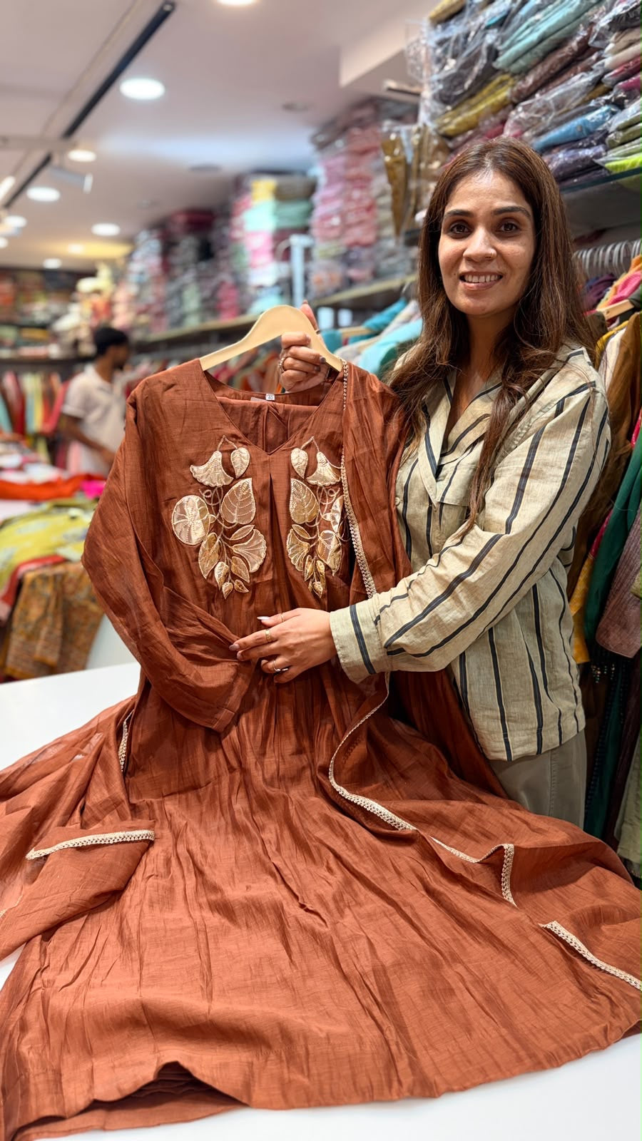 Botanical in Metallic – Mul Chanderi Suit Set