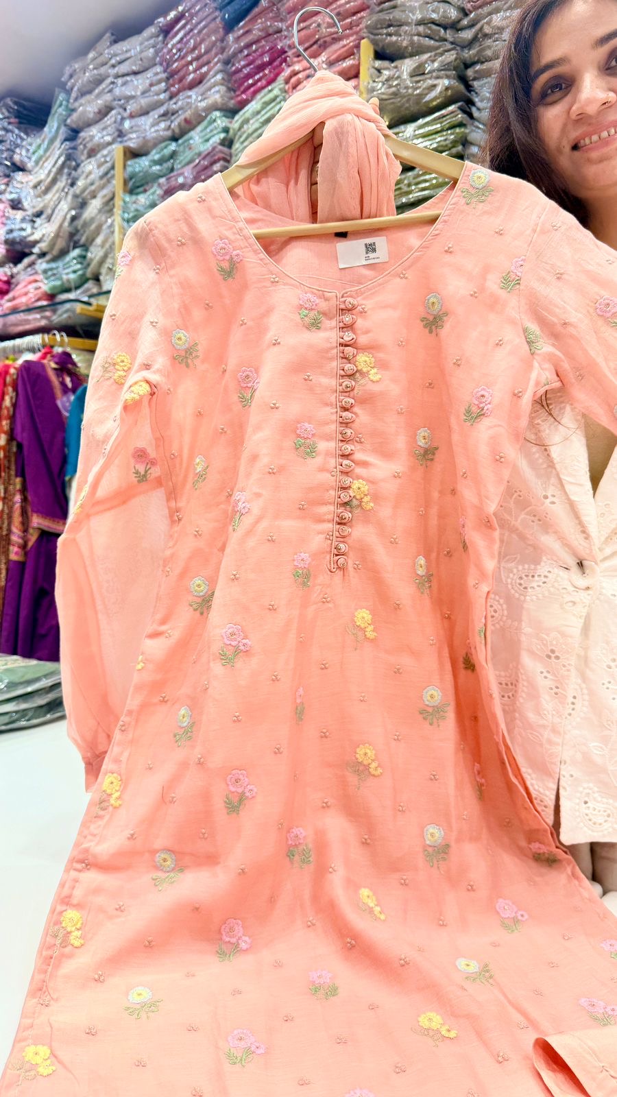 Peach Blossom Mul Chanderi Suit Set