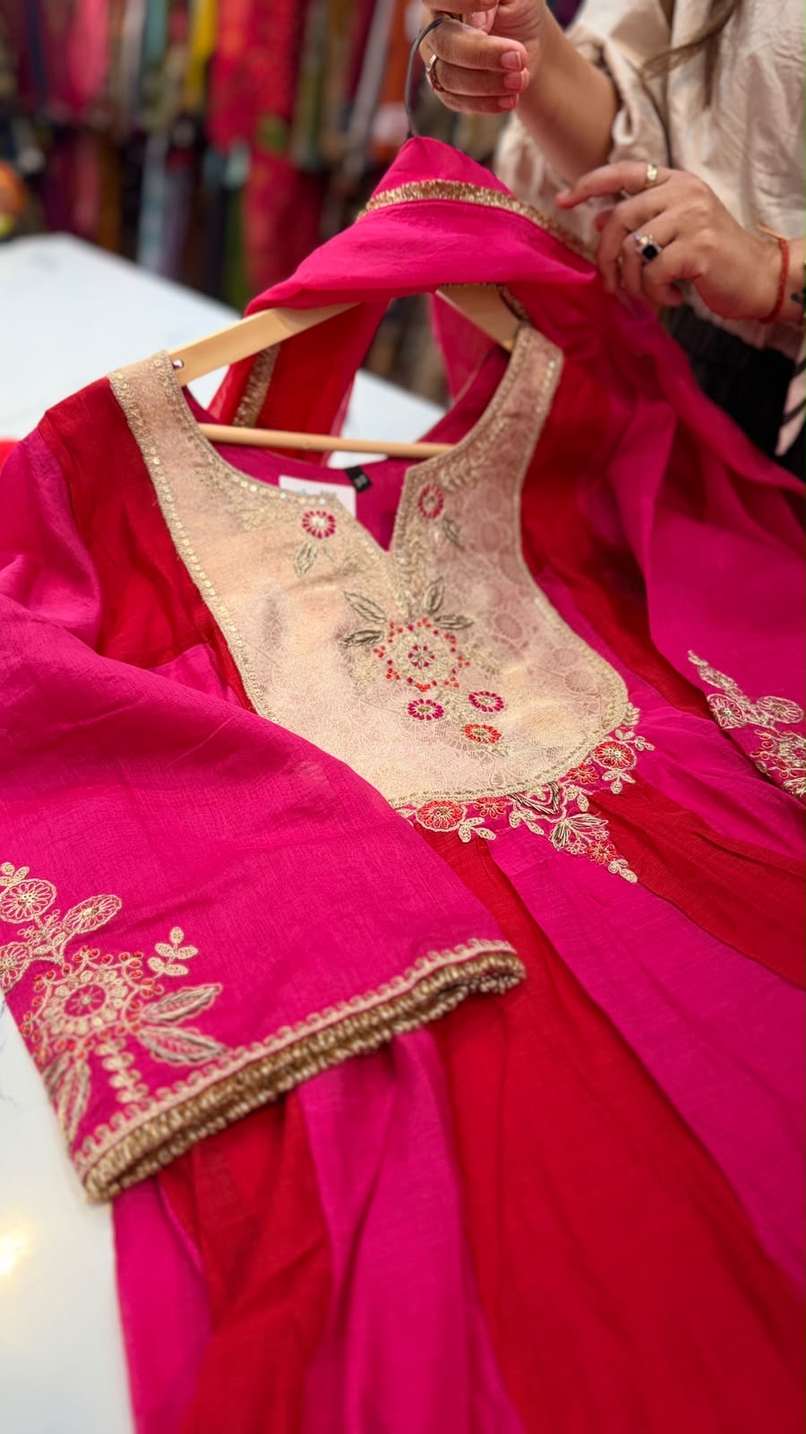 A Love Letter in Fuchsia – Luxury Anarkali Style Suit Set ✨