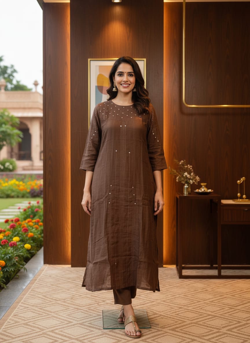 Cocoa Charm Mul Chanderi Suit Set