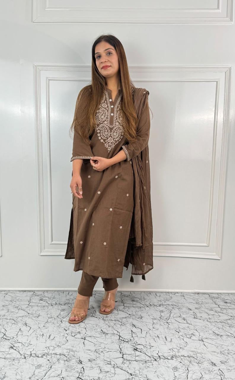 Mocha Grace Embroidered Suit Set