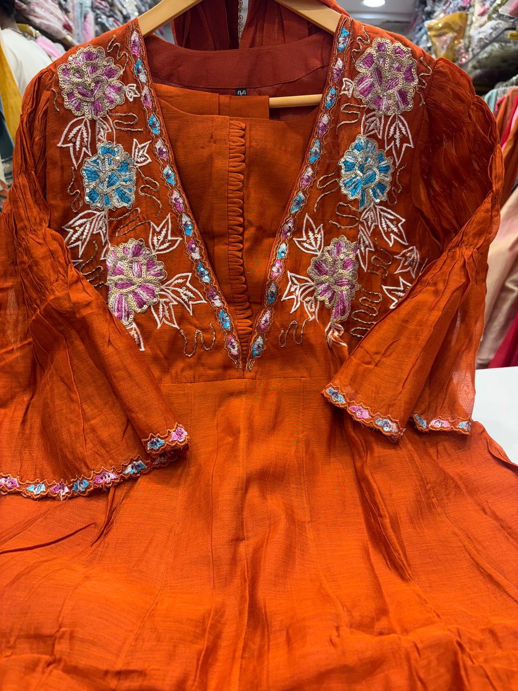 Flowers With a Flare – Mul Chanderi Anarkali Suit Set ⭐