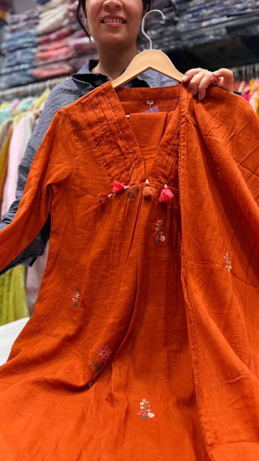 Rust Mul Embroidered Suit Set