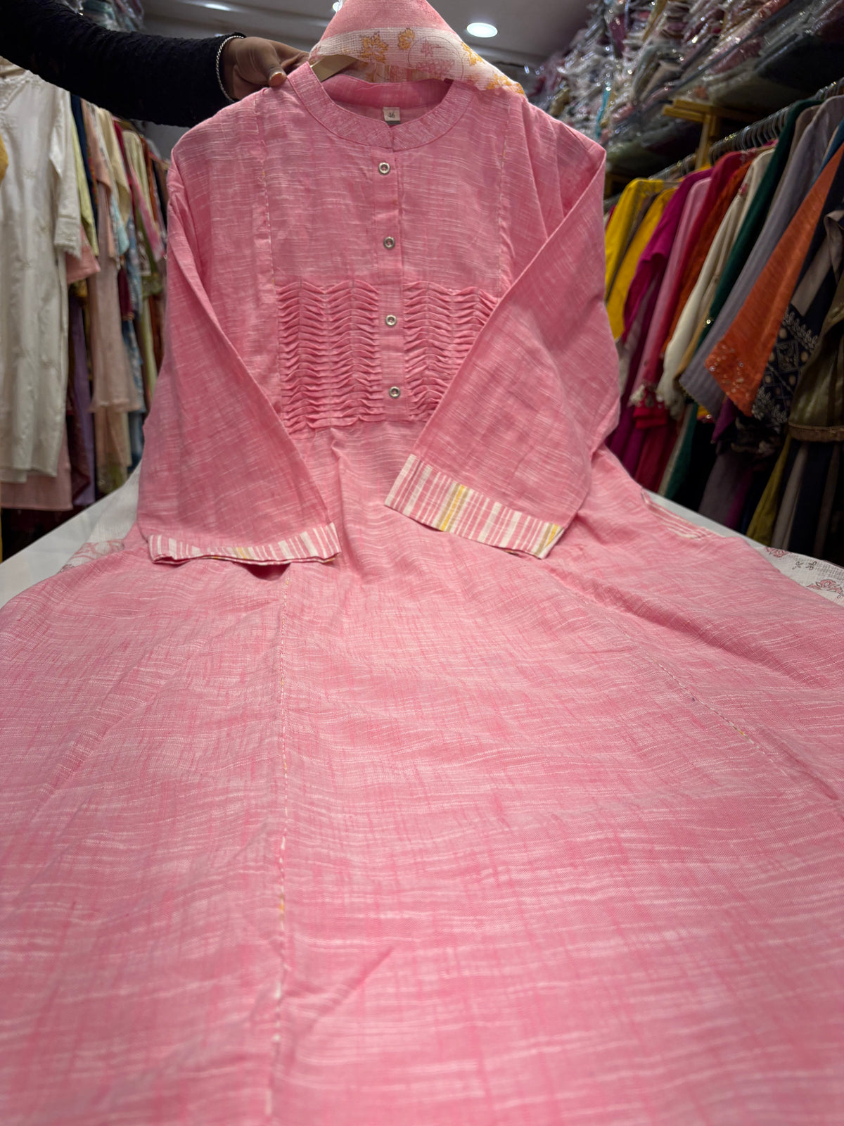 The Pleated Poetry – Handloom Suit Set with Kota Dupatta