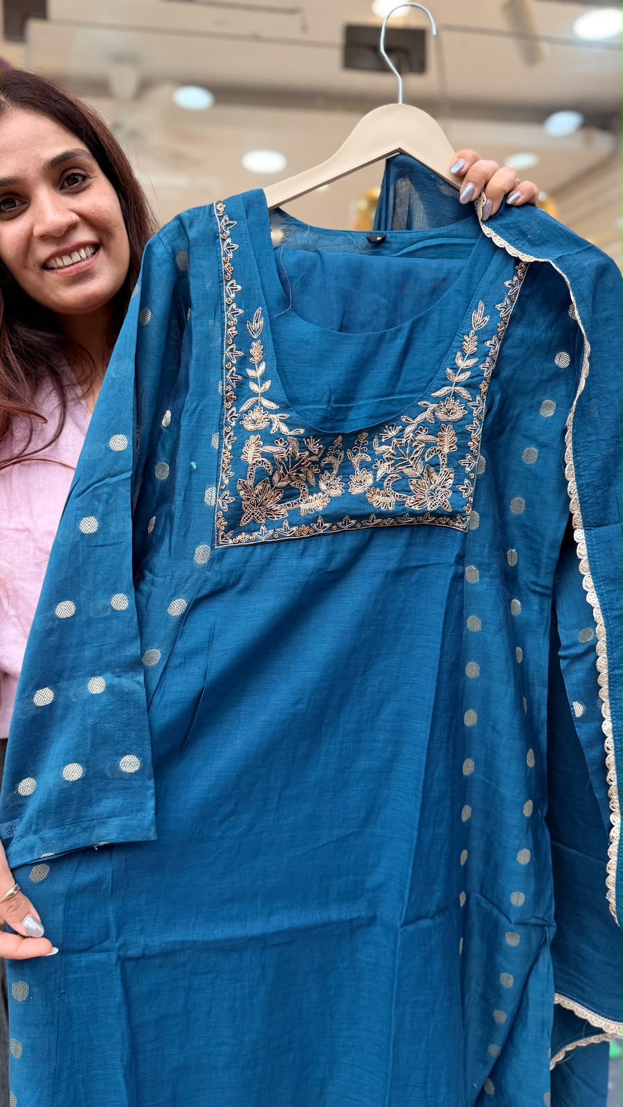 Blue, Precisely – Mul Chanderi Suit Set
