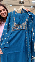 Blue, Precisely – Mul Chanderi Suit Set