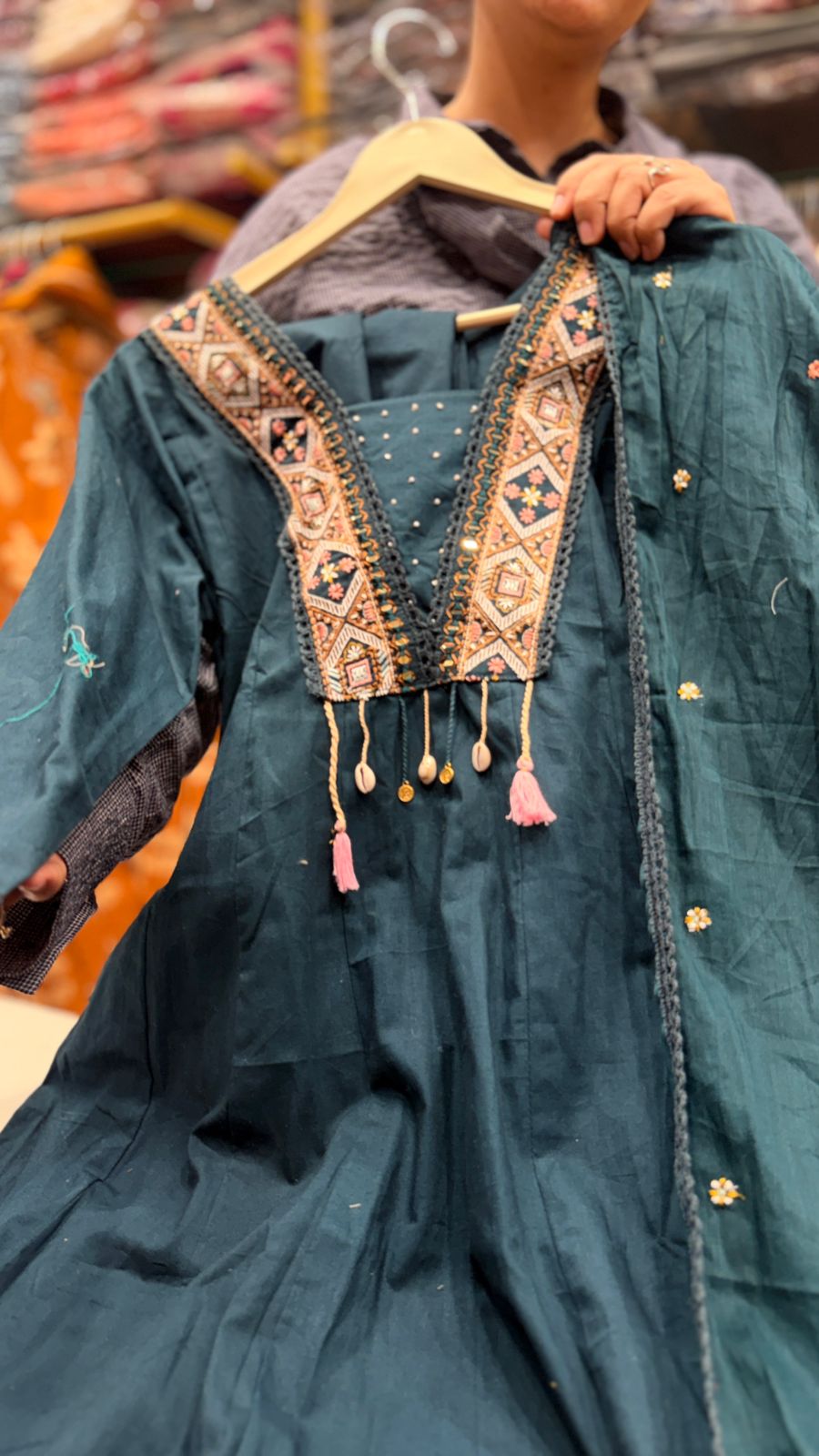 Teal Blue Tasseled Suit Set