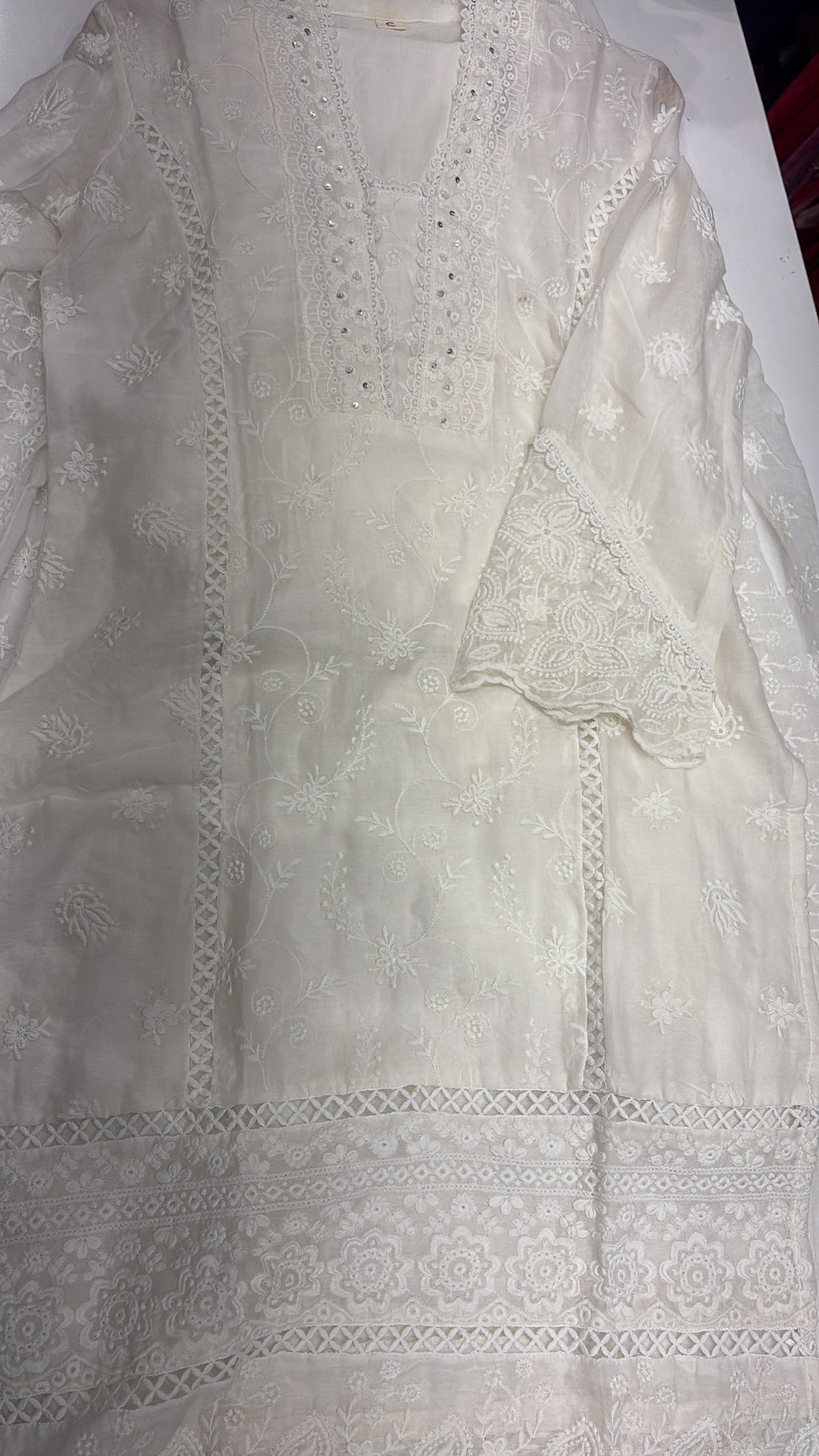 Quietly in White – Chikankari Straight Suit Set