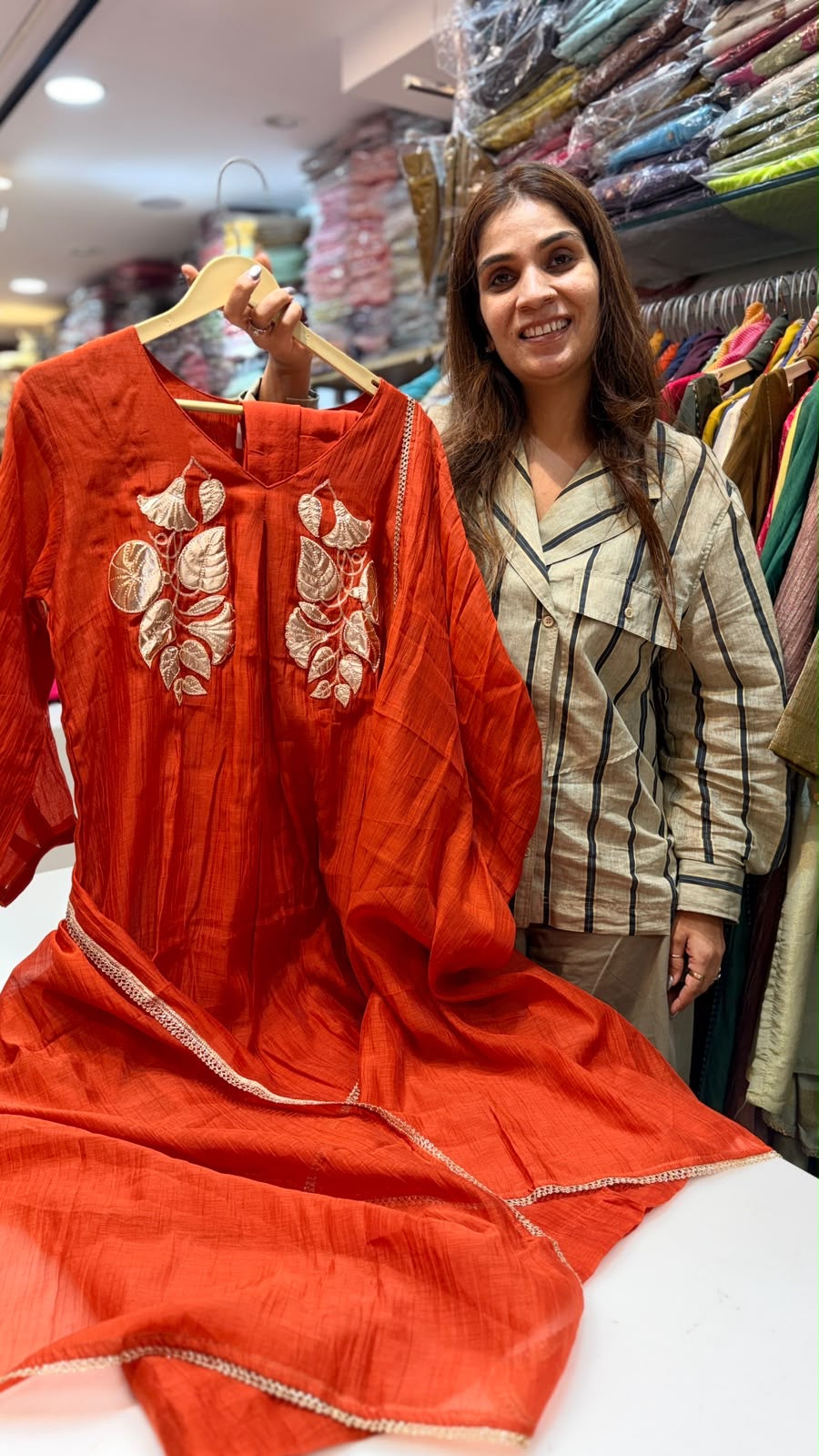 Botanical in Metallic – Mul Chanderi Suit Set